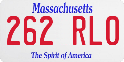 MA license plate 262RL0