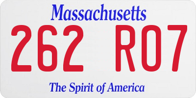 MA license plate 262RO7