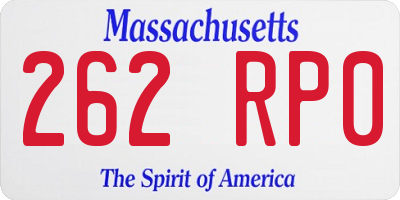MA license plate 262RP0