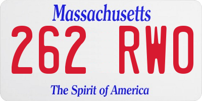 MA license plate 262RW0