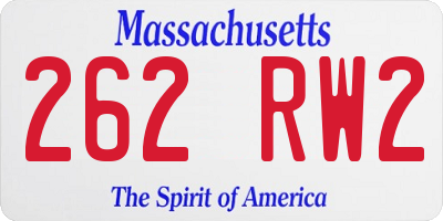 MA license plate 262RW2
