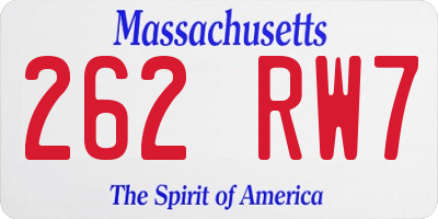 MA license plate 262RW7