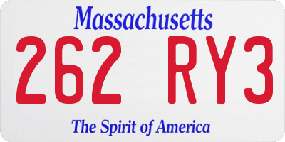 MA license plate 262RY3