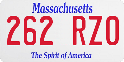 MA license plate 262RZ0