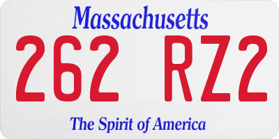 MA license plate 262RZ2