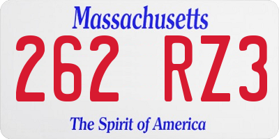MA license plate 262RZ3