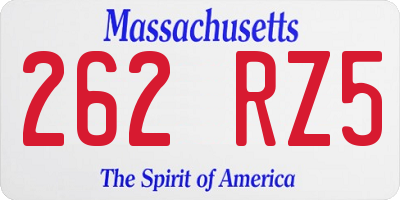 MA license plate 262RZ5