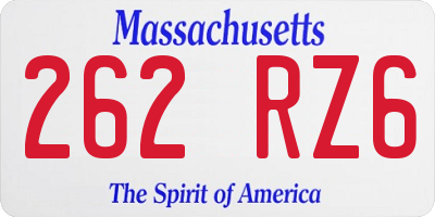 MA license plate 262RZ6