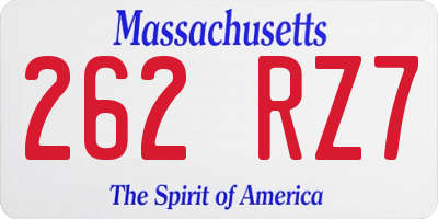 MA license plate 262RZ7