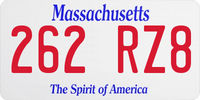 MA license plate 262RZ8