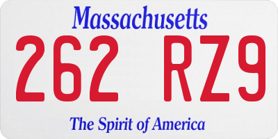 MA license plate 262RZ9