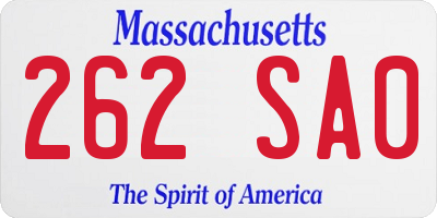 MA license plate 262SA0