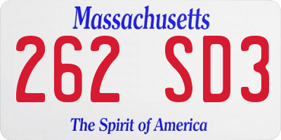 MA license plate 262SD3