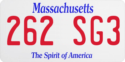MA license plate 262SG3