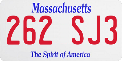 MA license plate 262SJ3