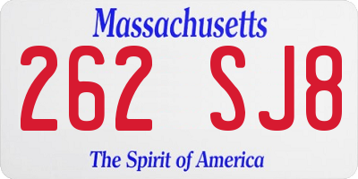 MA license plate 262SJ8
