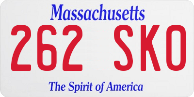 MA license plate 262SK0