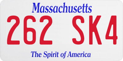 MA license plate 262SK4
