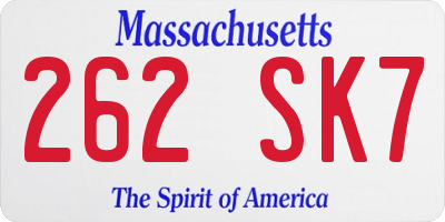 MA license plate 262SK7