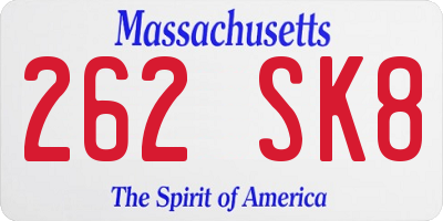 MA license plate 262SK8