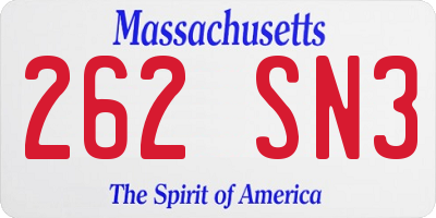 MA license plate 262SN3