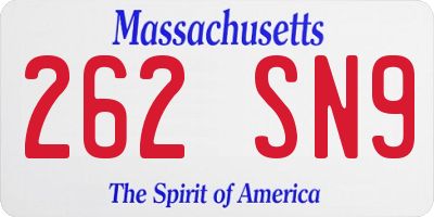 MA license plate 262SN9