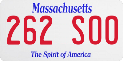 MA license plate 262SO0