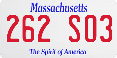MA license plate 262SO3