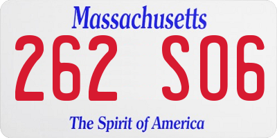 MA license plate 262SO6