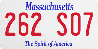 MA license plate 262SO7