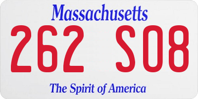 MA license plate 262SO8