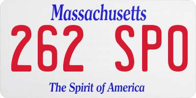 MA license plate 262SP0