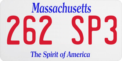 MA license plate 262SP3