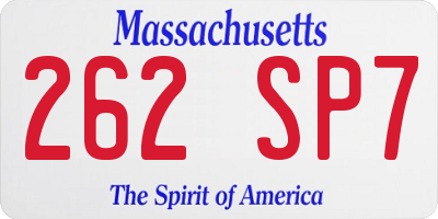 MA license plate 262SP7