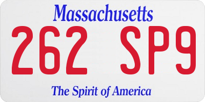 MA license plate 262SP9