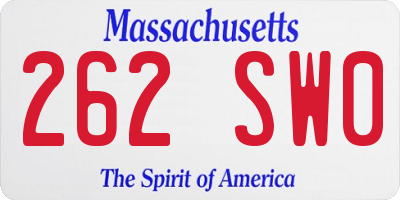 MA license plate 262SW0