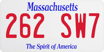 MA license plate 262SW7