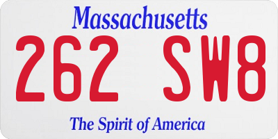 MA license plate 262SW8
