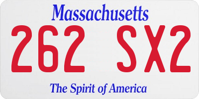 MA license plate 262SX2