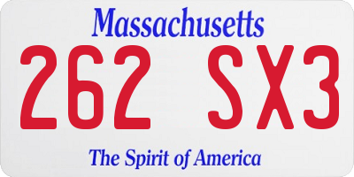 MA license plate 262SX3