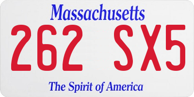 MA license plate 262SX5