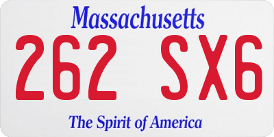 MA license plate 262SX6