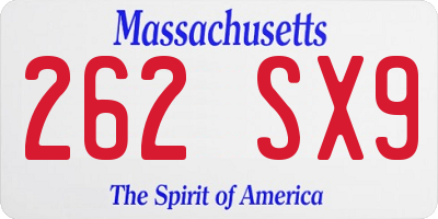 MA license plate 262SX9