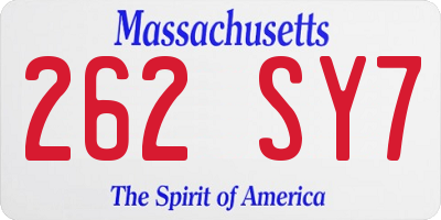 MA license plate 262SY7