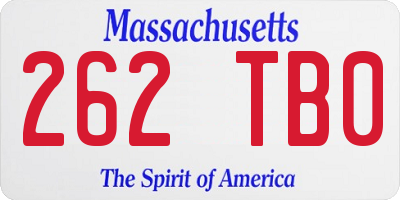 MA license plate 262TB0