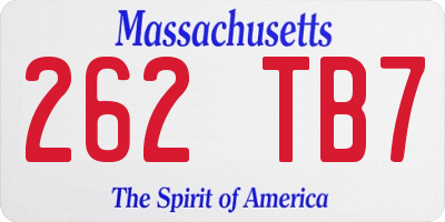 MA license plate 262TB7