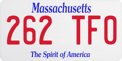 MA license plate 262TF0