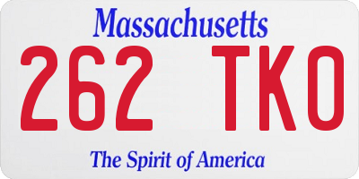 MA license plate 262TK0
