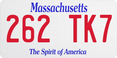 MA license plate 262TK7