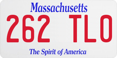MA license plate 262TL0